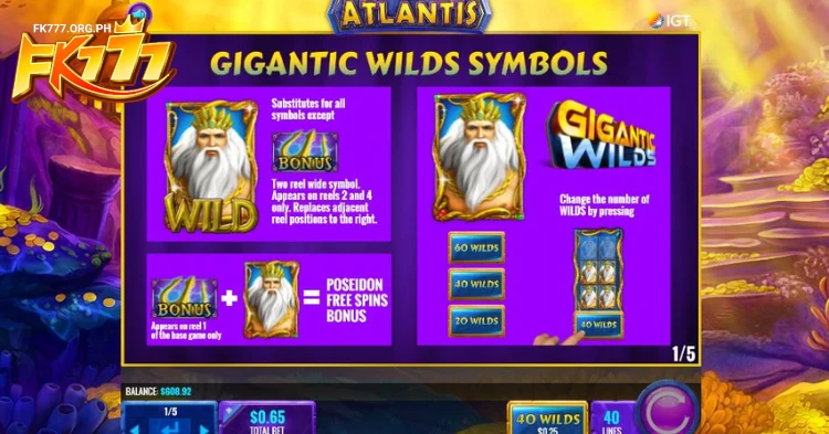 Special Symbols in the King of Atlantis Slot Game at FK777